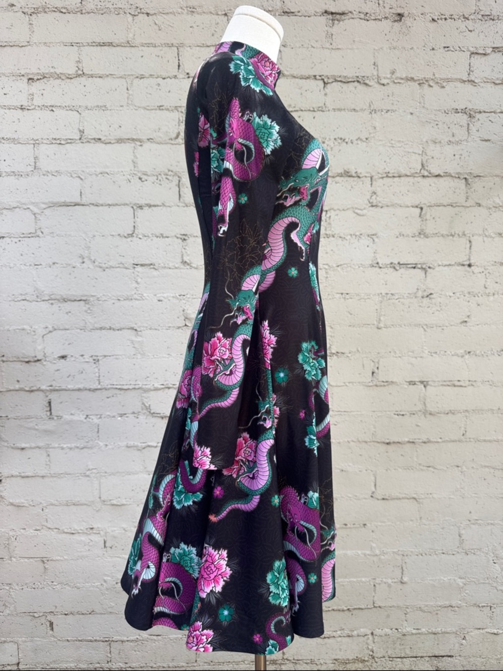 BlackMilk Long Sleeve Evil Longline Dress Dragon Bouquet Size S - Picture 6 of 16